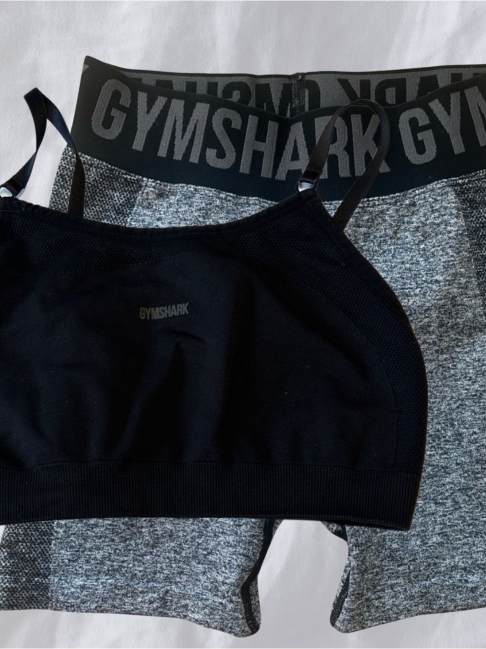 Gymshark Black & Gray Seamless Sports Bra and Shorts Set